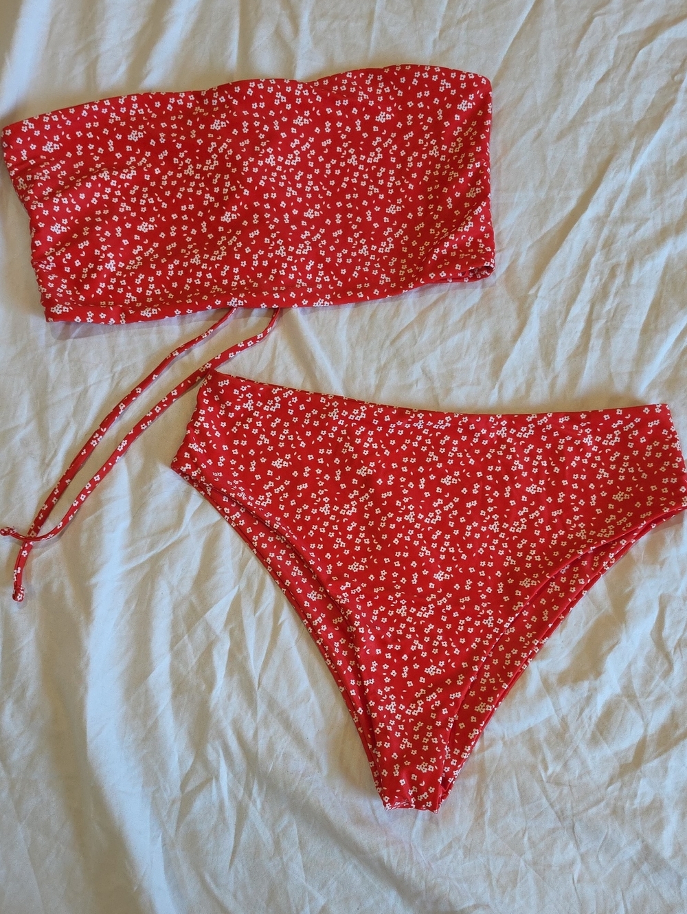 SHEIN Red Floral Bandeau Bikini Set
